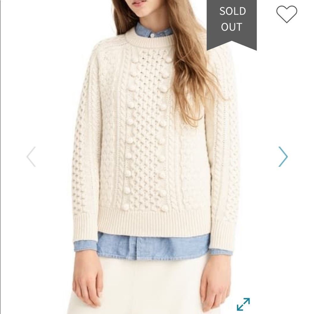 New J. Crew Pom Pom Cable Knit Sweater Sz XXS Soft Cream - Picture 2 of 11
